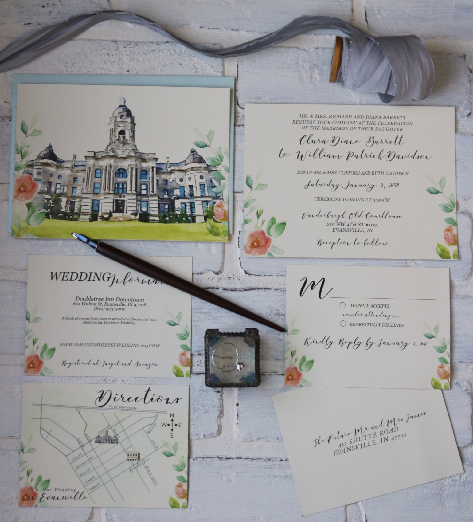 Recycled Invites 5 Pink Peonies